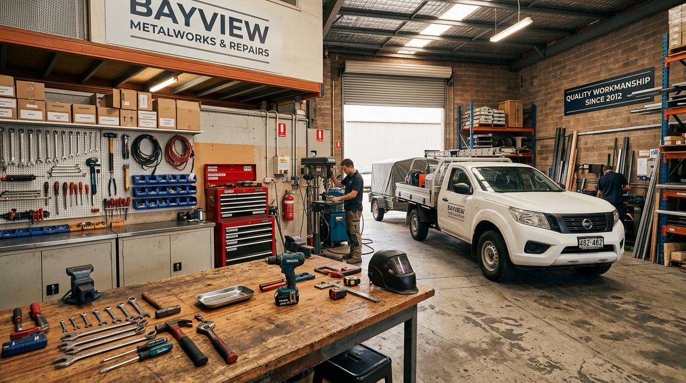 Well-organised small business workshop with tools and a utility vehicle, representing assets eligible for the instant write-off